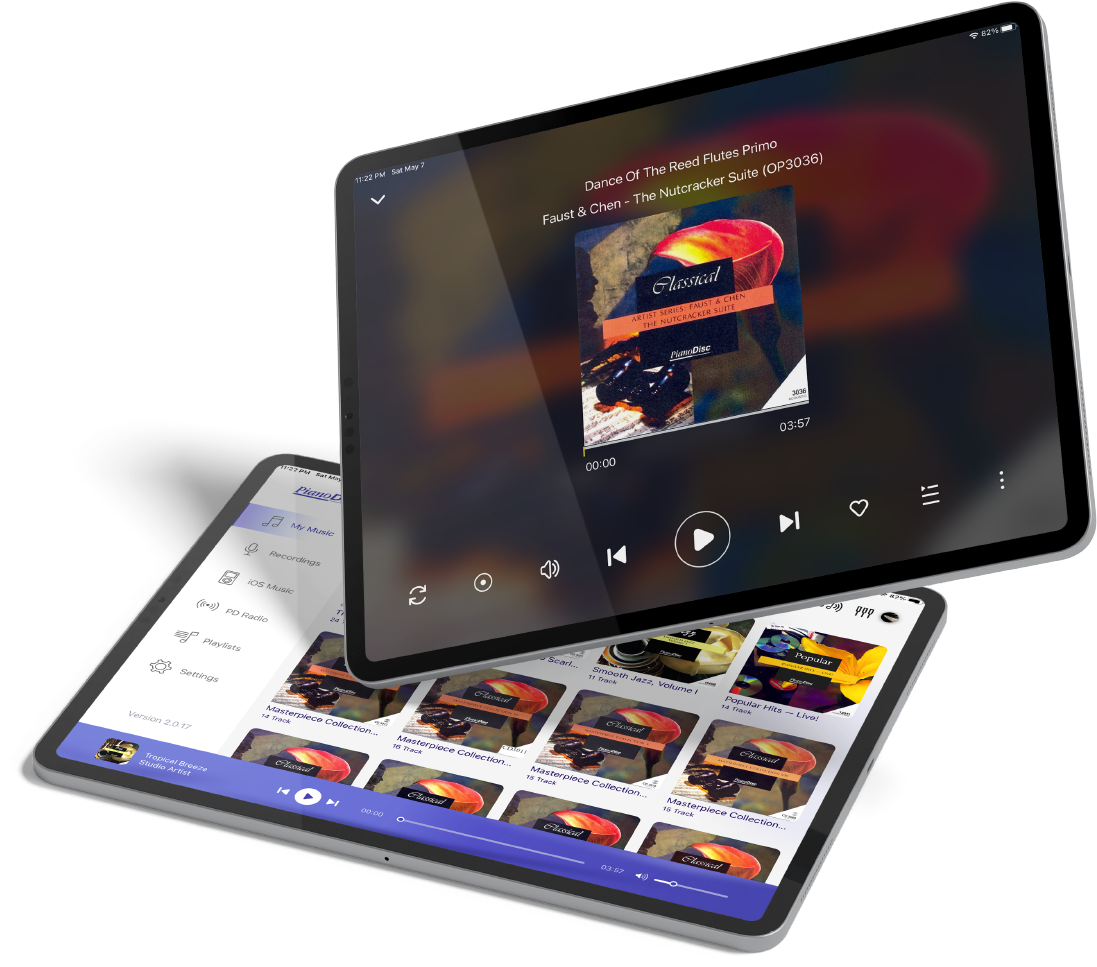 PianoDisc iQ Player app on iPad and iPhone